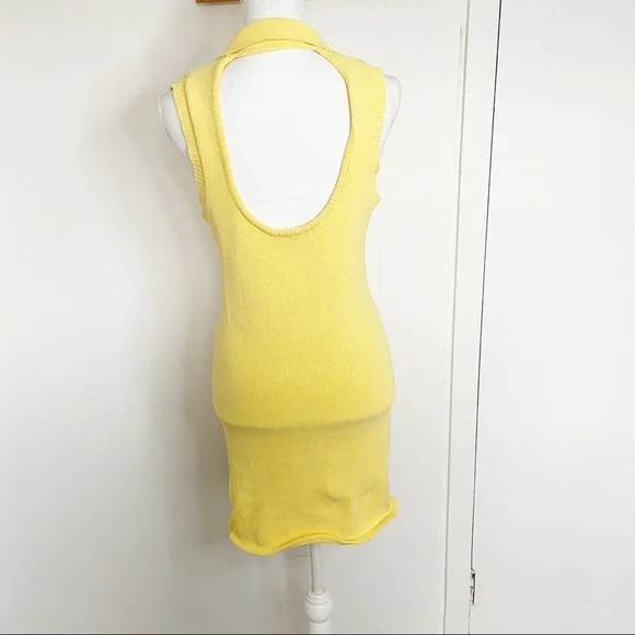 Zara yellow knit sleeveless sweater dress collared open back large - Picture 3 of 7